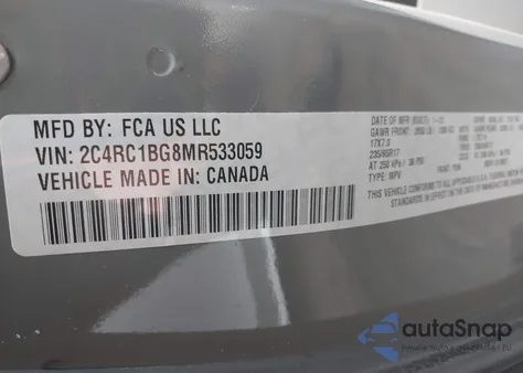 2021 Chrysler Pacifica Touring L from USA, damaged, VIN 2C4RC1BG8MR533059